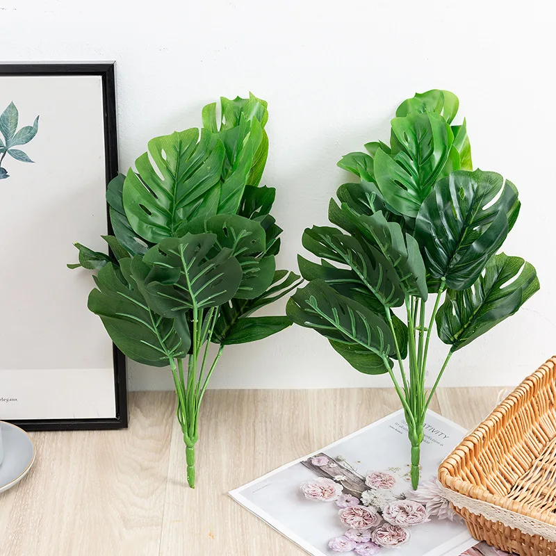 Foglie di Monstera artificiali in plastica da 12 foglie altamente simulate da 35 cm