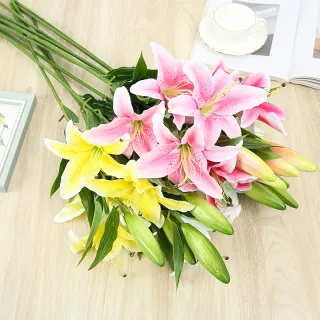 Fleurs artificielles Lys en soie Faux bouquet floral en plastique