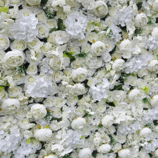 Sfondo bianco da parete con fiori artificiali 5D