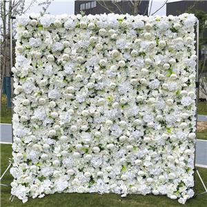 Sfondo bianco da parete con fiori artificiali 5D