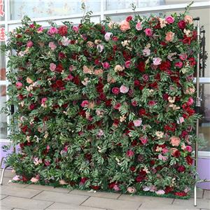 Muro di fiori artificiali di lusso 3D con rose rosse