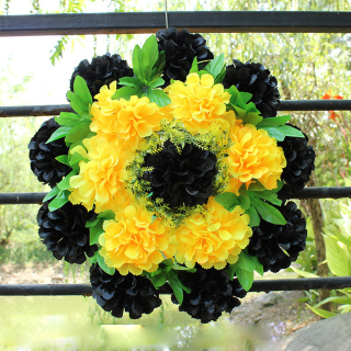 Couronne de fleurs funéraires artificielles en chrysanthème en soie