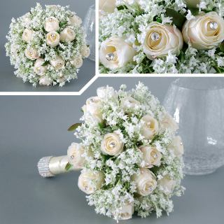 Fiori di seta artificiale Bouquet di rose Decorazione di nozze da sposa