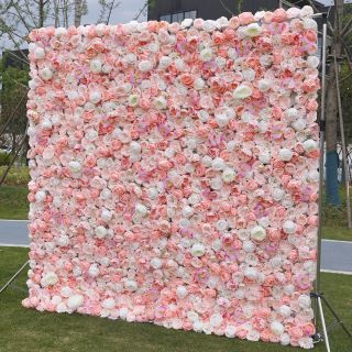 Décoration de mariage toile de fond florale mur de fleurs roses