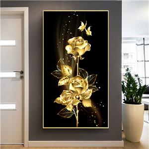 Pittura moderna di arte della parete con stampa di poster con fiori in oro