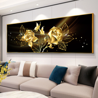 Pittura moderna di arte della parete con stampa di poster con fiori in oro