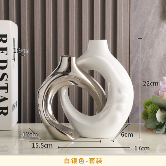 सिरेमिक जार सफेद और सोने के फूल फूलदान