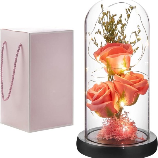 Rosa de 3 cabeças preservada em cúpula de vidro