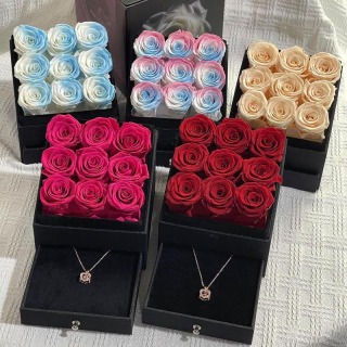 Real Natural Everlasting Rose in Square Box