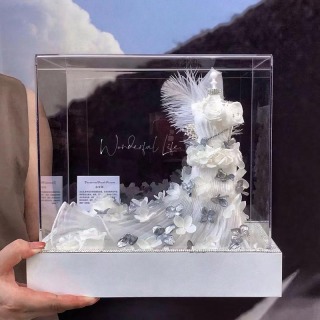 Fiore conservato con abito da sposa Scatola di fiori in acrilico