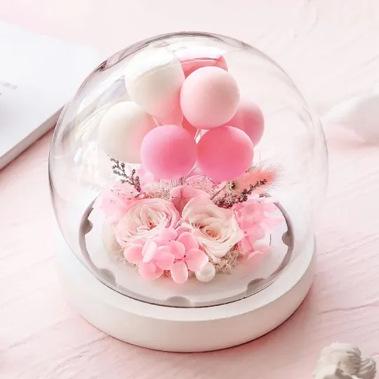 Ballon Décoration Rose Éternelle Dans Couvercle En Verre Boule