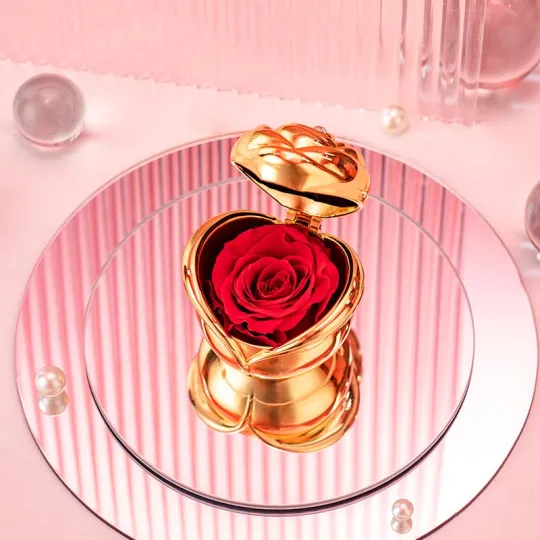 Boîte à bagues créative rétro en forme de bouton de rose éternelle