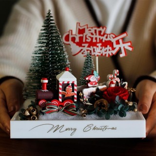 Hiasan Mawar Terpelihara Pokok Krismas Dalam Kotak Akrilik