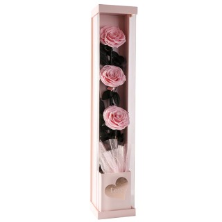 Confezione regalo con 3 teste di rose fresche stabilizzate
