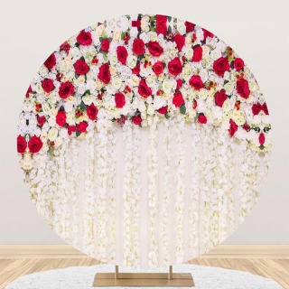 Toile de fond de cercle de fleurs rouges de 7x7 pieds