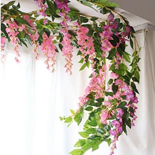 Fleur suspendue en rotin de vigne de glycine artificielle