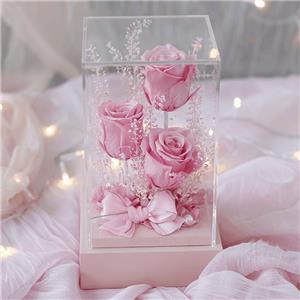 Decorazione di scatola acrilica con 3 teste di rosa stabilizzata