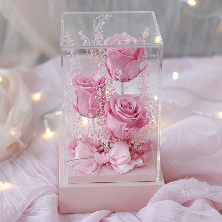 Supply 3 Heads Preserved Rose In Acrylic Box Decoration Wholesale ...