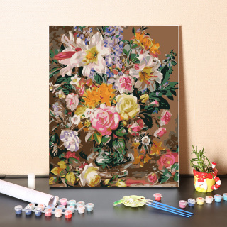 Peinture à l'huile de fleur vintage par numéro