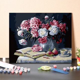 Peinture à l'huile de fleur vintage par numéro