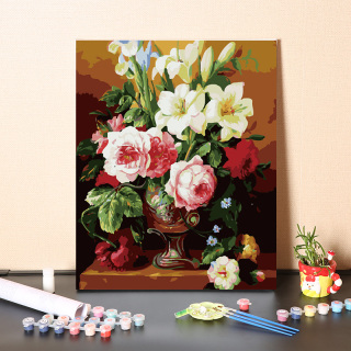 Peinture à l'huile de fleur vintage par numéro