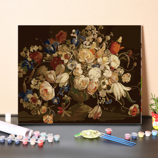 Peinture à l'huile de fleur vintage par numéro