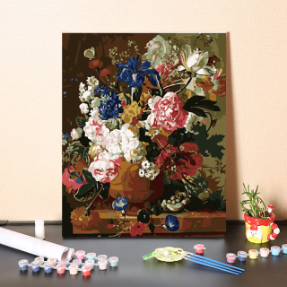 Pittura a olio di fiori vintage per numero