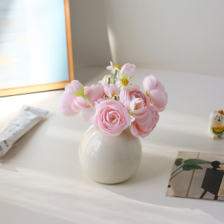 Ensemble de fleurs artificielles en céramique, petit vase rond