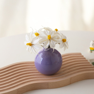 Ensemble de fleurs artificielles en céramique, petit vase rond