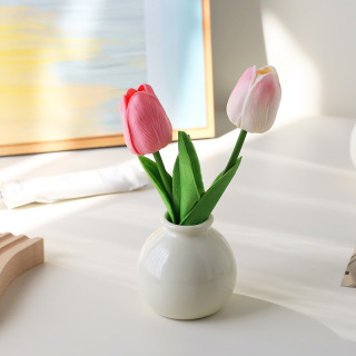 Ensemble de fleurs artificielles en céramique, petit vase rond