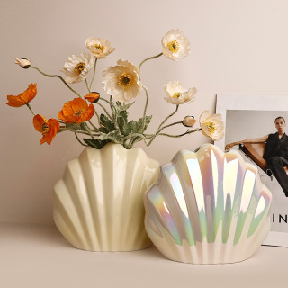 Vases en céramique en forme de coquille pour fleurs, décoration de maison en porcelaine, ornement de luxe moderne et mignon, vente en gros