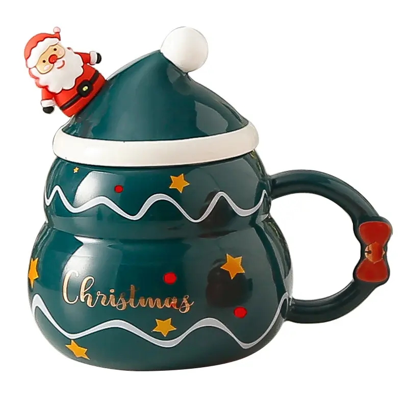 Christmas Ceramic Souvenir Cups Coffee Customized Mugs With Lid And Spoon