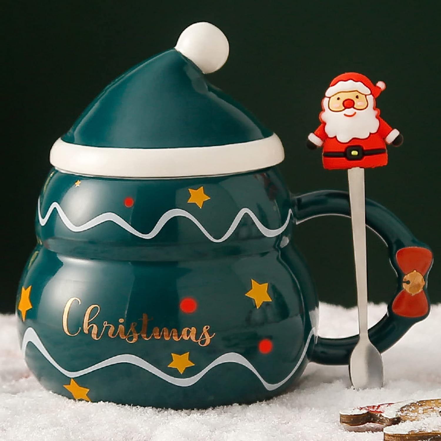 Christmas Ceramic Souvenir Cups Coffee Customized Mugs With Lid And Spoon