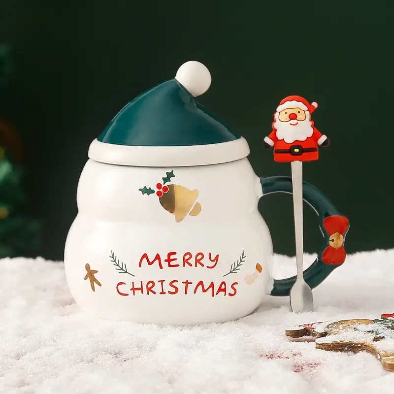 Christmas Ceramic Souvenir Cups Coffee Customized Mugs With Lid And Spoon