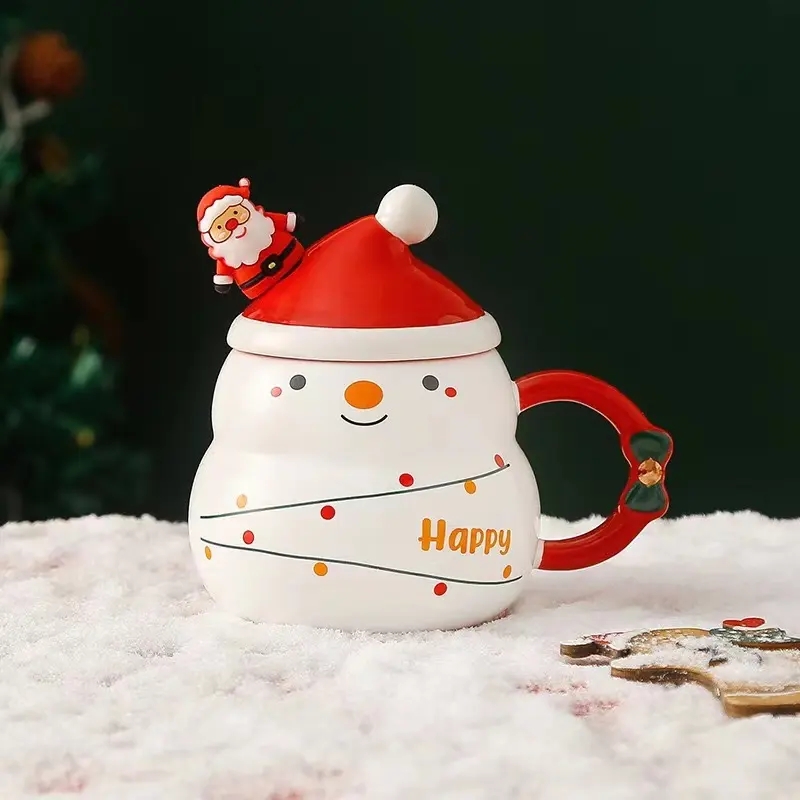 Christmas Ceramic Souvenir Cups Coffee Customized Mugs With Lid And Spoon