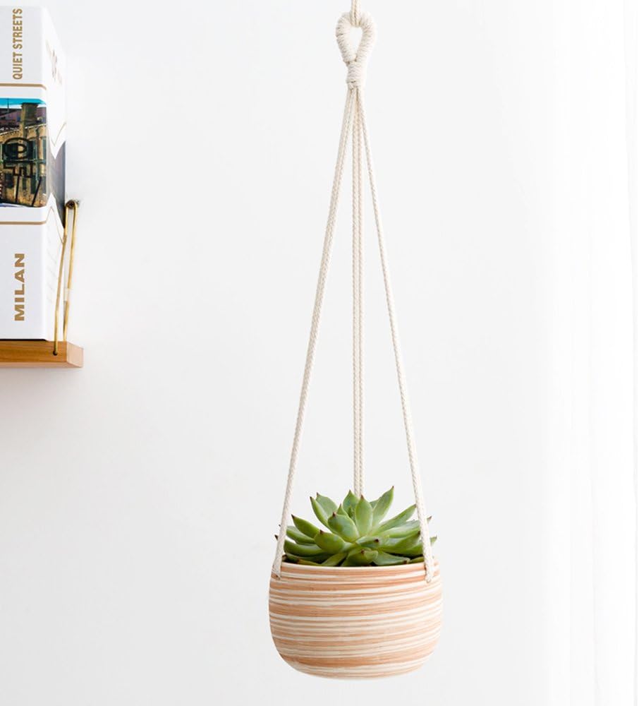 woven hemp rope hanging ceramic planter