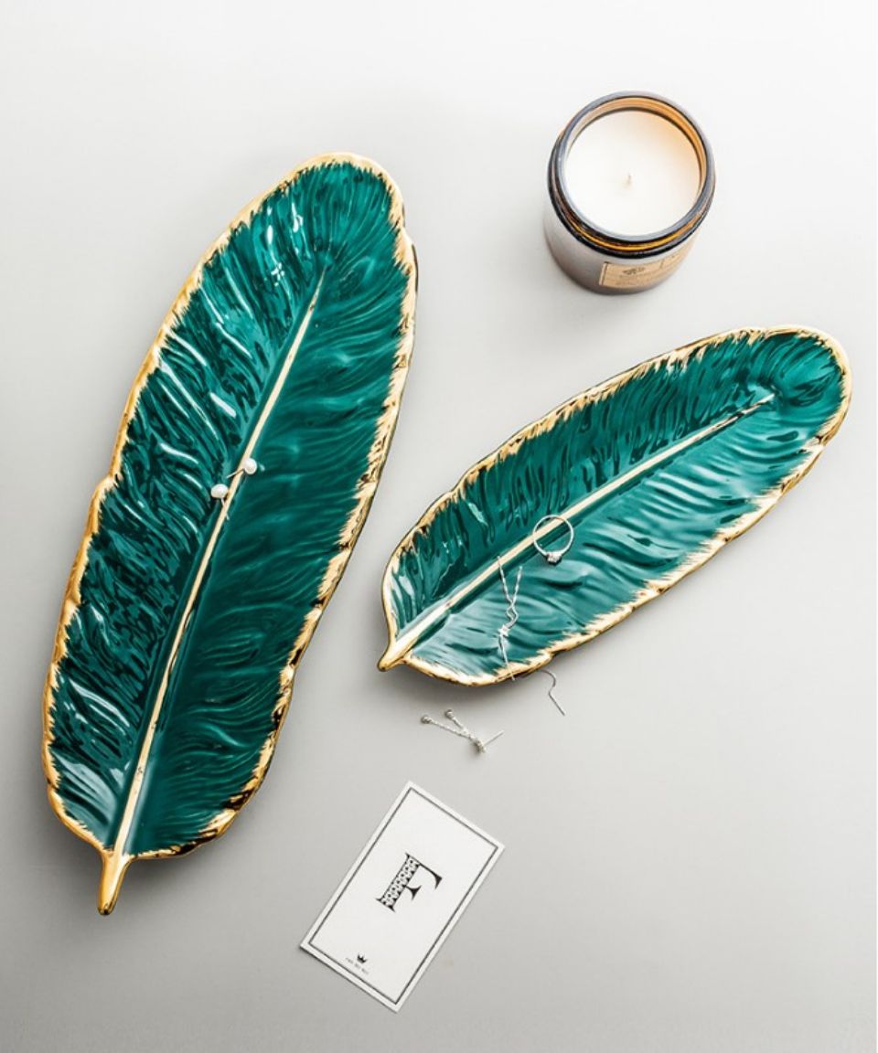 Nordic Large Size Style Ceramic Feather Leaf Plate