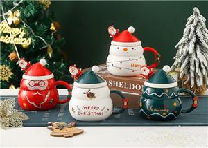 Christmas Ceramic Souvenir Cups Coffee Customized Mugs With Lid And Spoon