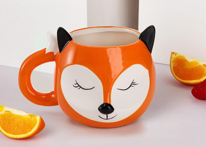 3D-Fuchs-Tasse, Keramik-Kaffeetasse, handbemalte Keramik-Tier-Kaffeetasse