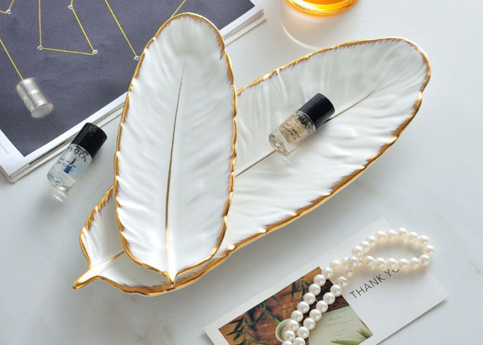 Nordic Large Size Style Ceramic Feather Leaf Plate