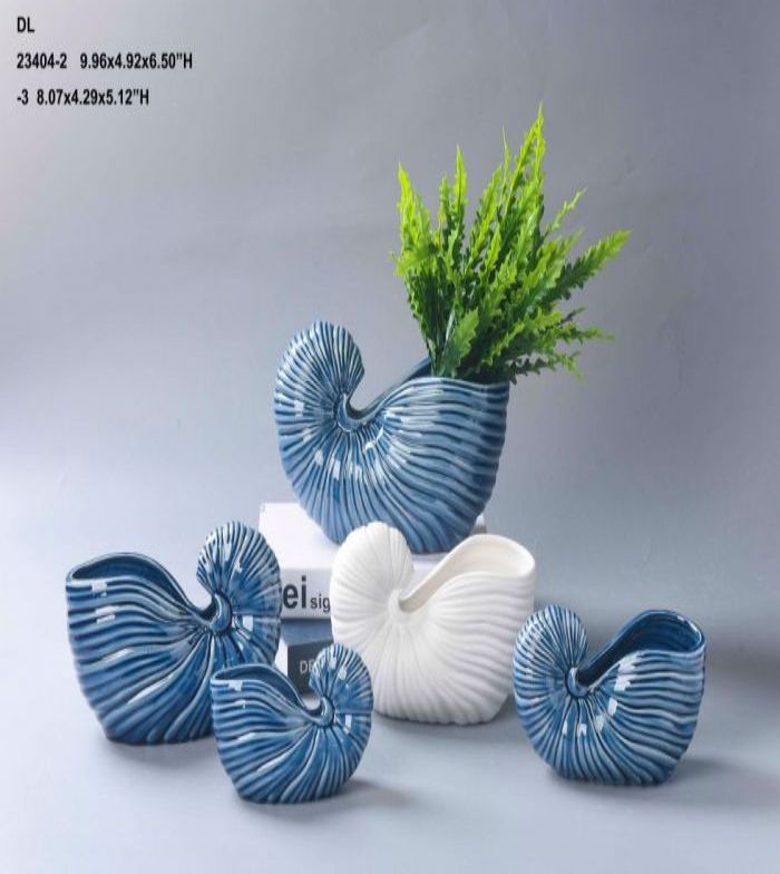 Blue conch flower POTS ocean style ceramic flower POTS creative flower POTS