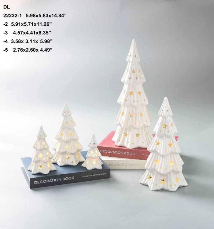 White ceramic Christmas tree with LED lights Festive decorations