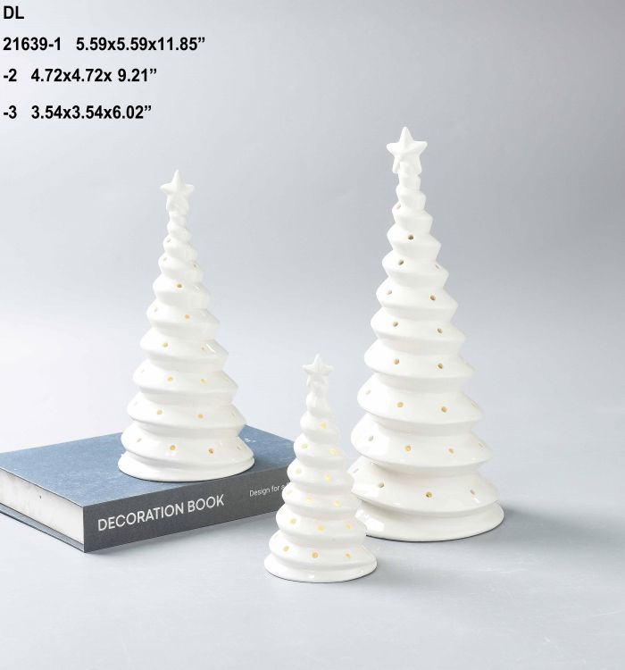 White ceramic Christmas tree with LED lights Festive decorations