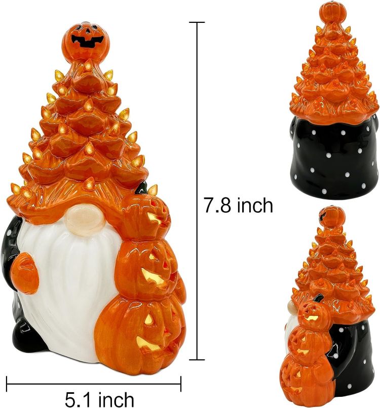 Ceramic Gnome Halloween Decorations Orange Gnome Ceramic Tree Lighted