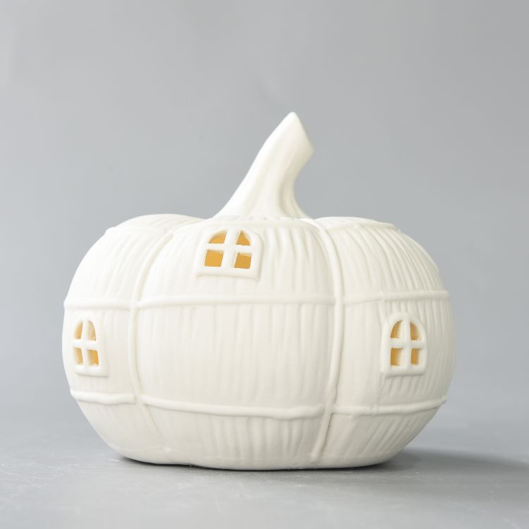 White Ceramic Pumpkin Battery Operated LED Fall Thanksgiving Lighted Decoration