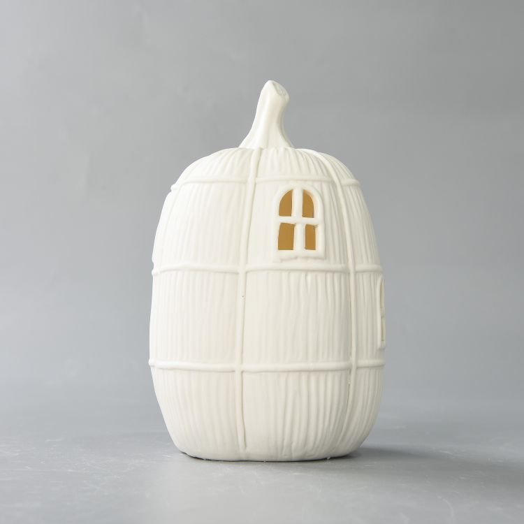 white ceramic led pumpkin