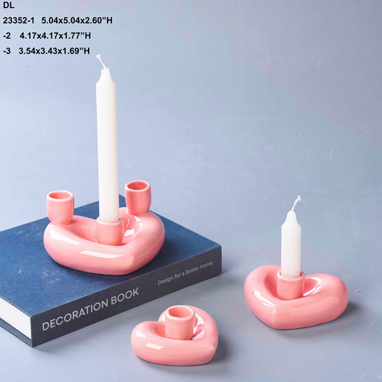 Pink ceramic candle holder Ceramic heart candle holder