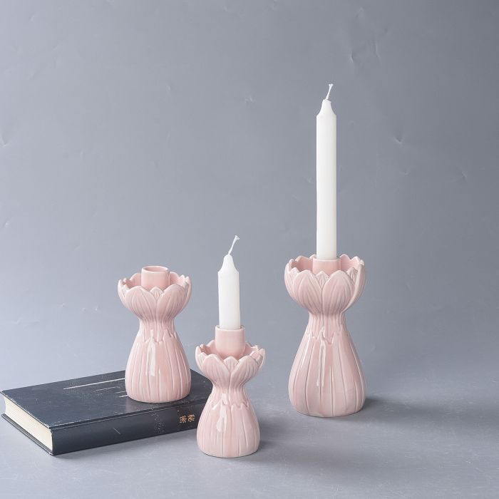 Pink ceramic Lotus Shaped Candle Holder