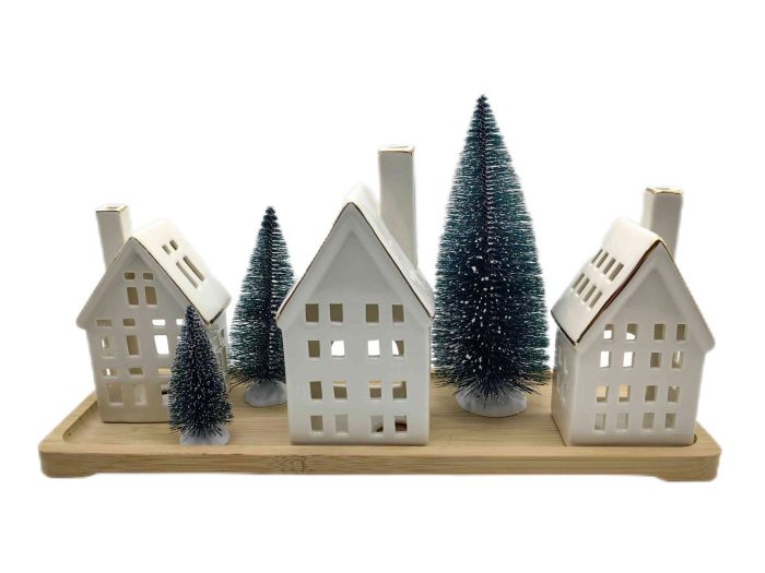 White ceramic Christmas Village House set ceramic lighted christmas village set