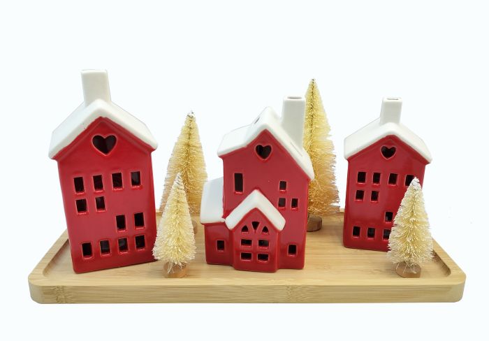 Red ceramic Christmas House Christmas Village set